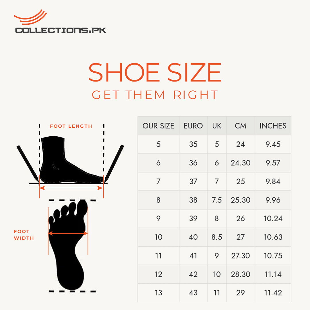 Collections.pk women's shoe size chart with foot measuring guide